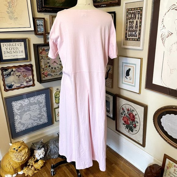 90s Vintage Coldwater Creek Pastel Pink 100% Cotton Short Sleeve Maxi Dress 2X - Picture 5 of 7